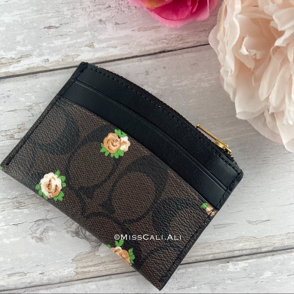 NWT COACH Mini Town Bucket Bag Signature Canvas Vintage Rose & Zipper Card Case - Picture 12 of 16